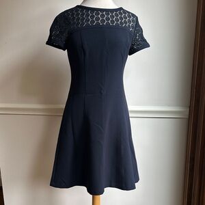 Ann Taylor Navy Mini Dress with Lace Accents at Shoulders Short Sleeve 8 NWT